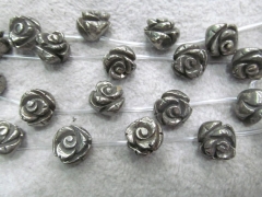 8-16mm Pyrite Rose Beads -Fluorial Carved Fools Gold Top Drilled Beads, Iron Pyrite stone 16 inch strand