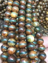 New Aarrive 2strands 8-16mm Tibetan Dzi Beads, Round Ball Green Agate Natural Stone Evil Veins Tibetan Agate Stones brown green