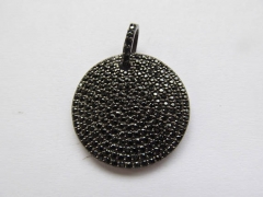 50pcs 16mm Black CZ Micro Pave Diamond Disc pendnat with CZ bail Pave Black Diamond CZ Pendant, Round Charm