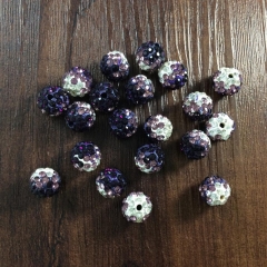 10 pcs Gradient Polymer Clay Shamballa Beads Paved Crystal B105847