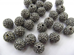 High Quality 100pcs 6-14mm,Bling Micro Pave Crystal grey Shamballa Ball beads, Micro Pave Hematite Black Findings Charm, Round b