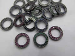 12pcs Handmade Eyes Micro Crystal Pave Diamond Pendant gunmetal Jewelry Focal circle donut round Jewelry beads 16mm