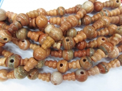 high quality 10 SETS Crazy yellow agate 3 hole beads,T-Beads Set, Guru Beads, Prayer Beads, Mala Making Cones Beads, T hole set