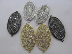 AA+ 20-38mm micro pave Diamond Crystal Micro Crystal Pave CZ oval bracelet connetor Jewelry beads 2pcs double loops