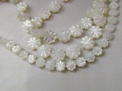 Handmade Natural White MOP Shell Flower Carved Beads White Mother of Pearl Carved Flower Beads 8-12mm full strand