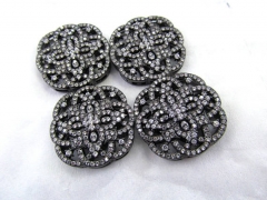 Clove gunmetal Micro pave Diamond Pave CZ roundel Pendant, peace silver round Charm beads multi strand connector 28mm 2pcs