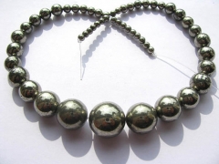 pyrite necklace 2strands 4-12mm genuine Raw pyrite crystal round ball polished iron gold pyrite beads