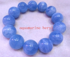 AAA grade  Natural aquamarine beryl Gemstone Round Beaded Bracelet 8inch for gift 10\12\14\16\18\20mm