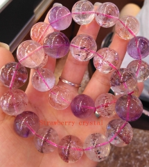 AAA grade  Natural Strawberry Crystal quartz Round Bracelet jewelry 8inch for gift 10\12\14\16\18\20mm