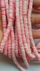 Full strand 16" Pink Sea Shell Beads,Natural Cream Pink Queen Conch Shell Beads Button Rondelles,Coin Disk Spacer Beads 6mm