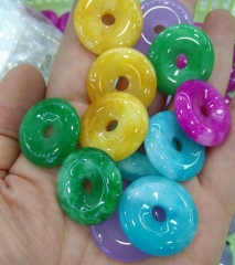 10pcs Rainbow Jade Pendant Chinese Jade Round Disc Donut &quot;Pi&quot; Pendant 25mm(1&quot;)--more color select