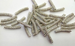 20pcs White Silver Micro Pave Crystal Rhinestone Sideway Tube Bracelet Connector 6x30mm - Curve Pave Bar Black Jet Jewelry Space