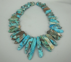 Blue Sea Jasper Emperor Stone Freeform Chips Nugget Gemstone Beads, Top Drilled Sea Sediment Imperial Jasper Chunky Slabs Neckla