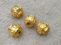 12pcs 18k Gold Plated Charm Central Gold Round Carved Spacer Charm 11-12mm Bracelet Charm Beads Fits Most Charm Bracelets