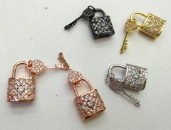 Wholesale 6sets CZ Micro Pave Lock with Key Pendant 26-14mm Cubic Zirconia Necklace Bracelet Pendant/Charm