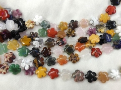 Multi quartz Rainbow Fluorite beads Full strand 16&quot; jasper flower semi-precious stone flower Fluorial carving flower Jewelry bea
