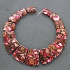 Full Strand Red Imperial Jasper, Sea Sediment Jasper Faceted Unique Stone Pendant Beads, Flat Slab Nugget Freeform Top Drilled L