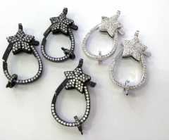 2Sides--Diamond Clear Crystal Micro Pave Star Lobster Claw Clasp, Cubic Zirconia Pave Clasp/Connector/Link, 25-35mm 2pcs