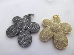 32-40mm CZ Micro Crystal Pave Diamond Pendant Flower Fluorial petal Jewelry Focal silver gold gunmetal beads 2pcs