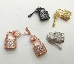 Wholesale 6sets CZ Micro Pave Lock with Key Pendant 26-14mm Cubic Zirconia Necklace Bracelet Pendant/Charm