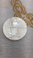 32mm Pearl Shell jewelry pendant St Benedict medal pendants Virgin Mary carved cross focal beads 6pcs
