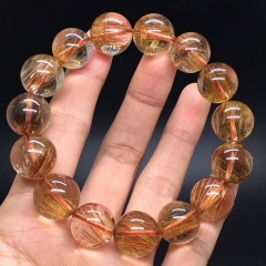 Yellow Gold Rutilated Quartz 81012mm Gemstone gold rutilated quartz Bracelet AA grade Round jewelry Bracelet 8inch for gift