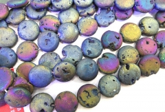20mm Titanium Rainbow Druzy Beads strand 10pcs Round Disc Metallic Agate Quartz Druzy Drusy Geode Beads Supplies Black Gold