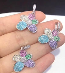 5pcs CZ Multi-colors Micro Pave Flower Pendant,Cubic Zirconia Rainbow Flower Charm Gold,Silver,Rose Gold,Gunmetal 20-30mmmm