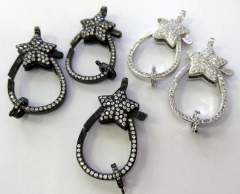 2Sides--Diamond Clear Crystal Micro Pave Star Lobster Claw Clasp, Cubic Zirconia Pave Clasp/Connector/Link, 25-35mm 2pcs