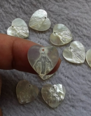 Drilled-- 10pcs White Mother Pearl shell jewlery reactangle Heart Round -disc Mary Jesus Cameo Jesus scapulas Carved pendant