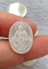 6pcs Oval White Mother of Pearl shell jewlery round disc e Mary Jesus Cameo Carved Christ Cameo cabochon Beads 15X20mm