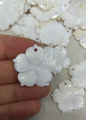 12pcs 30mm(1.2&quot;) natural White shell beads 5 petla Mother of Pearl Shell Carved Flowers petal cabochon for pendant-ehigh quality