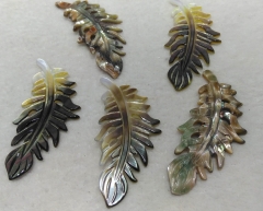 6pcs Natural Mother of Pearl Tropical Monstera Leaf Pendants Hand Carved Black Shell Leaf Beads focal 40mm high quality