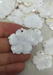 Drilled -12pcs 30mm(1.2&quot;) natural White shell beads 5 petla Mother of Pearl Shell Carved Flowers petal cabochon for pendant