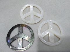 Large pendant 50mm(2&quot;) MOP peace sign carved - white -grey black mother of pearl symbol pendant beads - sea shell focal 2pcs