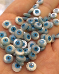 Wholesale 20pcs Mother Of Pearl Shell Evil Eye cabochon, round disc coin Beads, DIY Jewelry Supplies 4mm 5mm 6mm 8mm 10mm 12mm