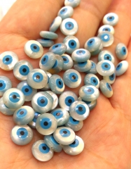 Wholesale 20pcs Mother Of Pearl Shell Evil Eye cabochon, round disc coin Beads, DIY Jewelry Supplies 4mm 5mm 6mm 8mm 10mm 12mm