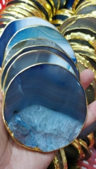 5pcs 70-90mm Agate stone table coasters - decorative tea Disc gold wraped - Blue table coasters - dessous de verre - Tischuntersetzer 1pcs