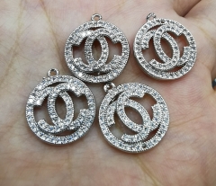 2loops--10pcs Micro CZ Pave Connetor disc roundel X Pendant, peace,rose gold CC Pendant -connector-earrings Charm beads