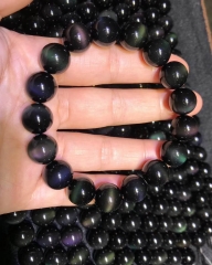 AA grade 18mm to 6mm Rainbow Obsidian Bracelet Reiki Energy Healing Jewelry Black Obsidian Bracelet Men & Women Negativity Protection 8inch