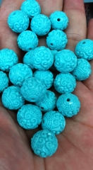 Wholesale 30PCS  Carved Flower Turquoise round Resin bead  12mm for necklace-bracelet-earrins jewelry making