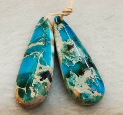 Fashion 2pcs  Sea Sediment Imperial Jasper long drop brass brozne jasper,semi precious stone, Aqua Terra Earrings 50mm x8mm