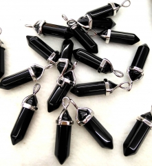 10pcs Assorted Crystal Point Pendant, Gemstone Pillar Point Necklace, black onyx - Amethyst, Quartz, Agate, Jasper, Obsidian chain necklace