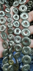 16inch Iron Pyrite Gemstone Circle Smooth Round Ring donut round  Loose Beads 16-22mm