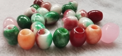 Lare hole--5pcs Ruby -Green  jade bead, drum green jade,barrel jade, Connector  loose bead, gemstone bead, wholesale bead 12-18mm