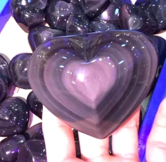 2-4" Extra Large Rainbow Sheen Obsidian heart-shaped gold Obsidian Heart/Meditation stone/Gift for Her/Collectibles/Decor 1pcs