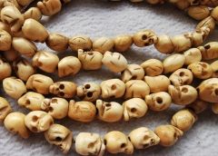 10pcs Hand Carved  Skulls ,skeleton Skull Beads Set, DRILLED Top to Bottom, Carved Ox Bone brown black white beads