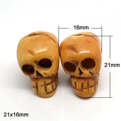 10pcs Hand Carved  Skulls ,skeleton Skull Beads Set, DRILLED Top to Bottom, Carved Ox Bone brown black white beads