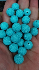 Wholesale 30PCS  Carved Flower Turquoise round Resin bead  12mm for necklace-bracelet-earrins jewelry making