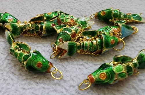 6PCS Handmade Cloisonne articulated fish Animal Gold Brass